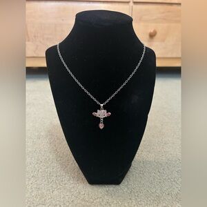 Hello Kitty Silver And Pink Angel Wing/Heart Necklace